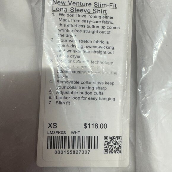 BNWT Lululemon New Venture Long-Sleeve Shirt Slim-Fit, White, sizes in details - Picture 4 of 7